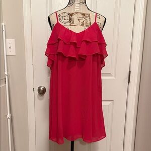 Lulus flowy pink coral dress with top ruffle M NWT